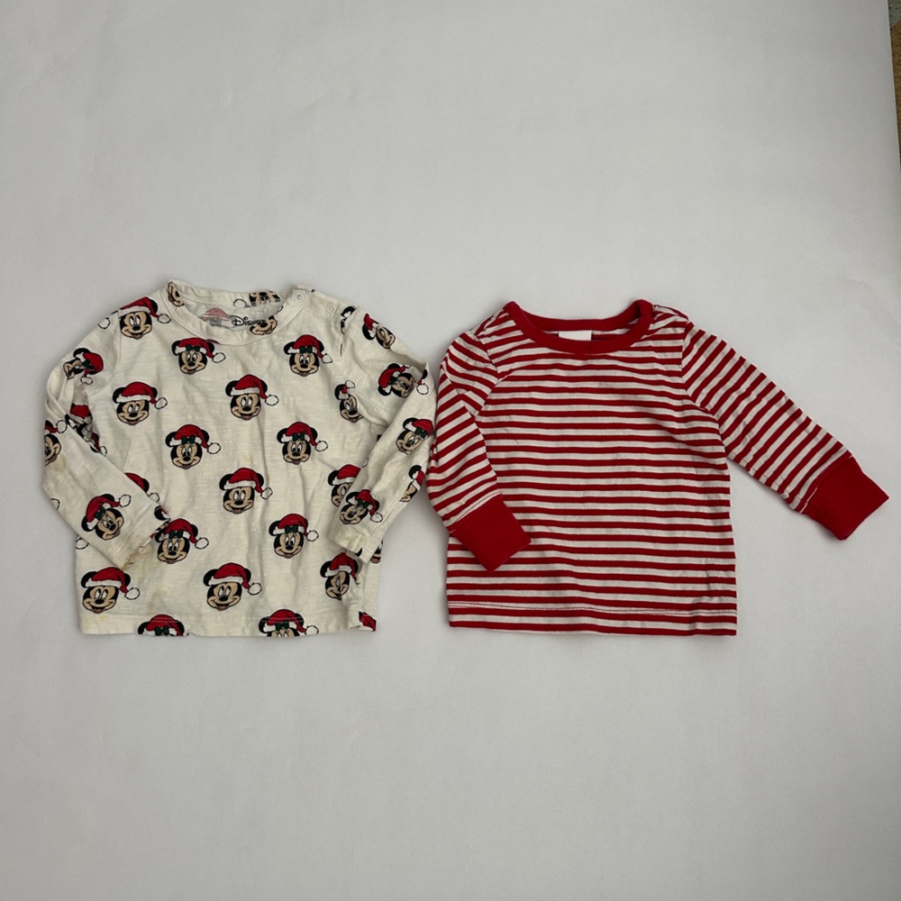 Long Sleeve Shirt Bundle one Mickey Mouse Holiday and Red & White Striped